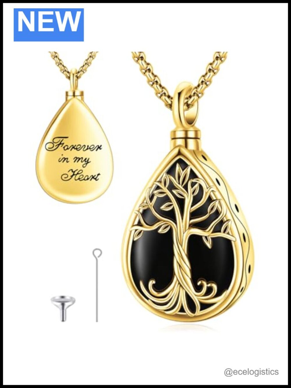 Gold Plated Copper Urn Necklace Teardrop Pendant Memorial Ashes Keepsake